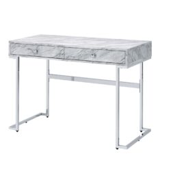 Tigress - Printed Faux Marble Top Writing Desk - White