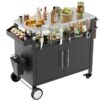 Outdoor Grill Cart With 2 Doors And Patio Furniture Stainless Steel Tabletop - Black / Silver - Image 4