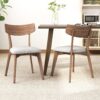 Mid Century 7 Piece Dining Set With Walnut Frame And Upholstered Chairs - Light Beige / Brown - Image 12