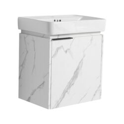 Wall Mounted Bathroom Vanity With Ceramic Sink And Storage Cabinet - Carrara White