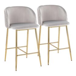 Fran - Pleated Waves Contemporary Fixed Height Counter Stool (Set of 2) - Gold / Silver
