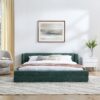 Modern Queen Size Upholstered Bed Frame With And Headboard - Blue / Green - Image 4
