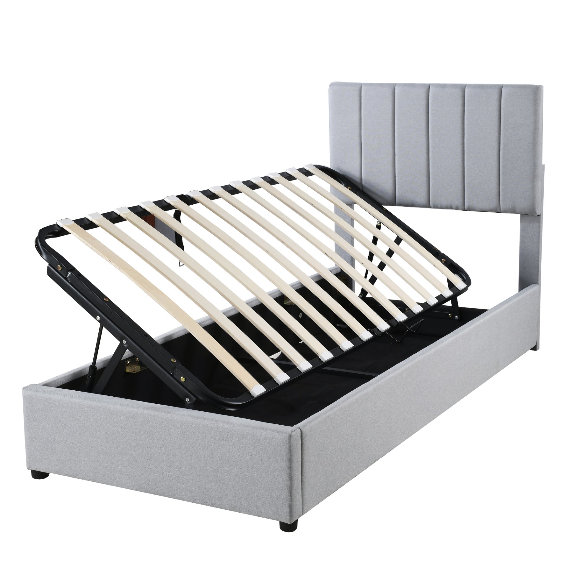 Twin Size Upholstered Platform Bed With A Hydraulic Storage System - Gray - Image 4