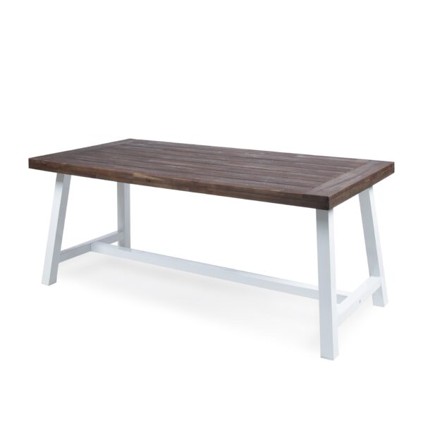 Outdoor Sandblast Acacia Wood Dining Table With Rustic Metal Frame, Weather Resistant - Brown White