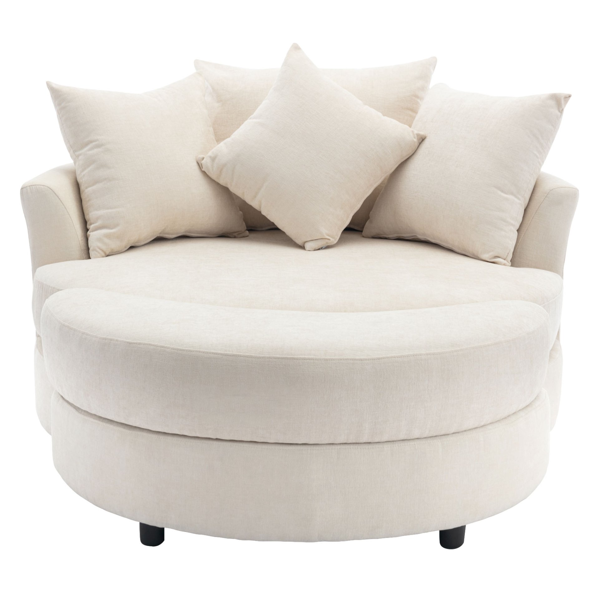 360° Swivel Accent Barrel Chair With Storage Ottoman & 4 Pillows, Modern Chenille Leisure Chair Round Accent For Living Room - Cream - Image 9