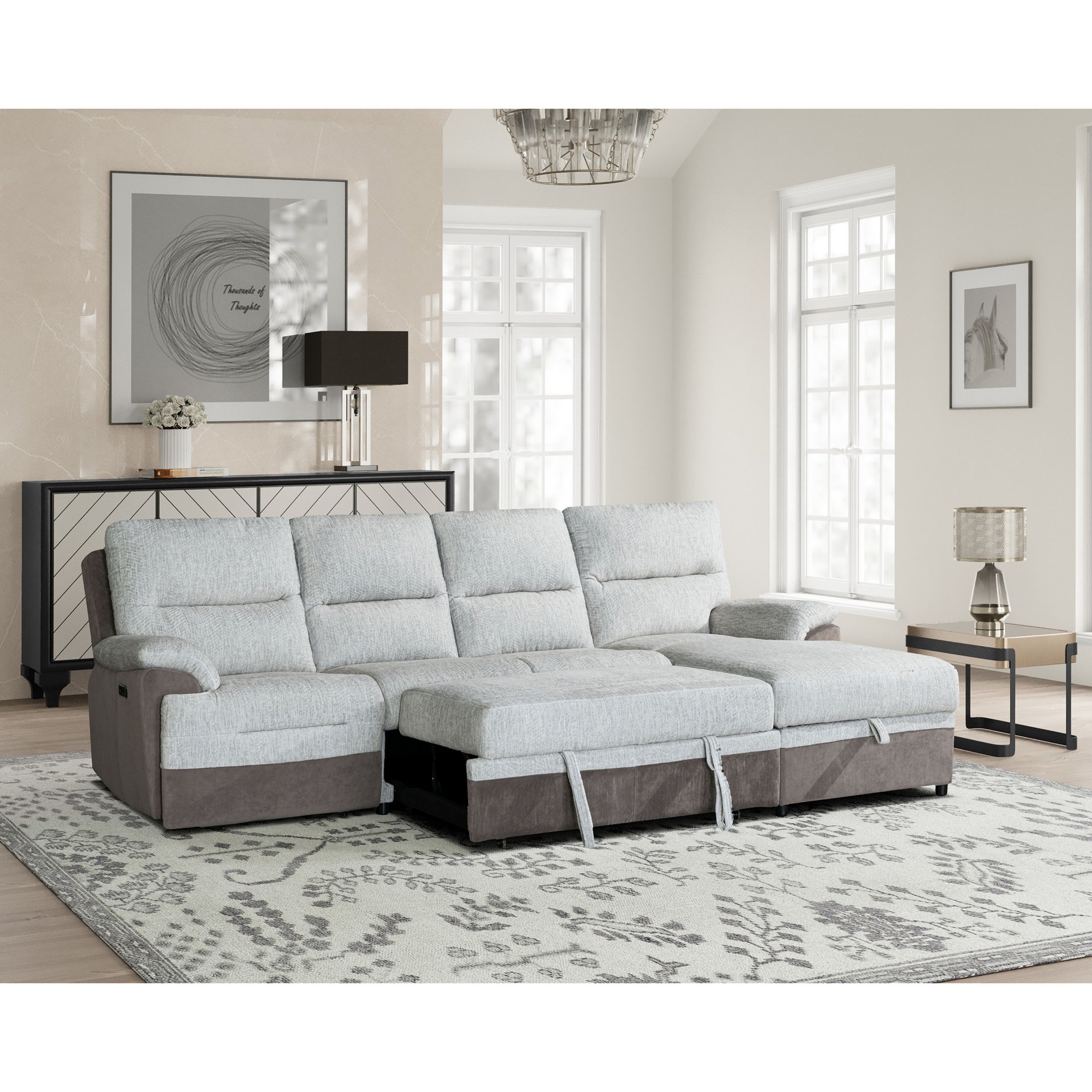 Kia - Sectional With Power And USB - Beige / Brown - Image 4