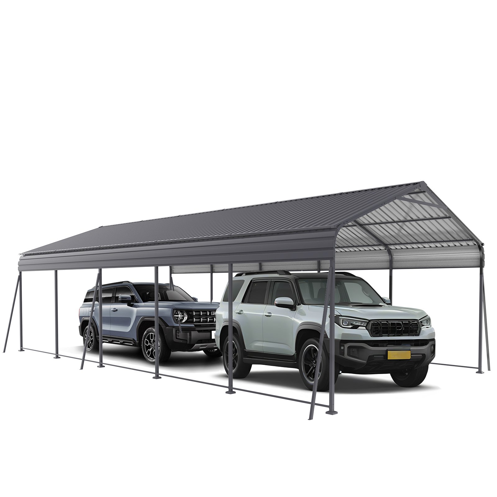 Metal Carport 13 X 26.5 Ft Heavy Duty With Galvanized Steel Roof Metal Garage Canopy With Galvanized Steel Roof & Frame Car Tent Outdoor Storage Shed For Car Boats And Truck - Gray - Image 4
