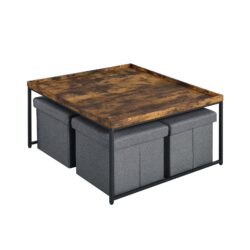 Vinny - Wood Grain 5 Piece Coffee Table Set With Raised Edges (Set of 5) - Weathered Oak
