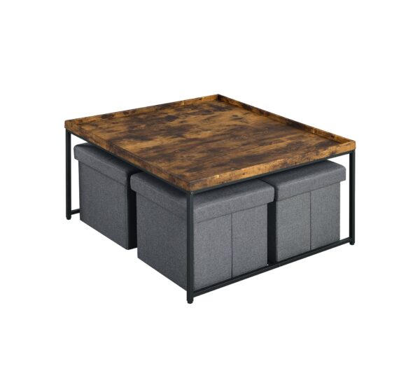 Vinny - Wood Grain 5 Piece Coffee Table Set With Raised Edges (Set of 5) - Weathered Oak