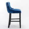 Contemporary Velvet Upholstered Wing-Back Barstools With Button Tufted Decoration And Wooden Legs, And Chrome Nailhead Trim, Leisure Style Bar Chairs, Bar Stools (Set of 4) - Blue - Image 5