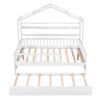 Full Size House Bed With Twin Size Trundle, Kids Bed With Shelf - White - Image 3
