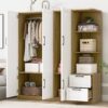 3 Door Storage Wardrobe For Dedroom With Shelves And 2 Drawers, Side Storage Shelves - White - Image 12