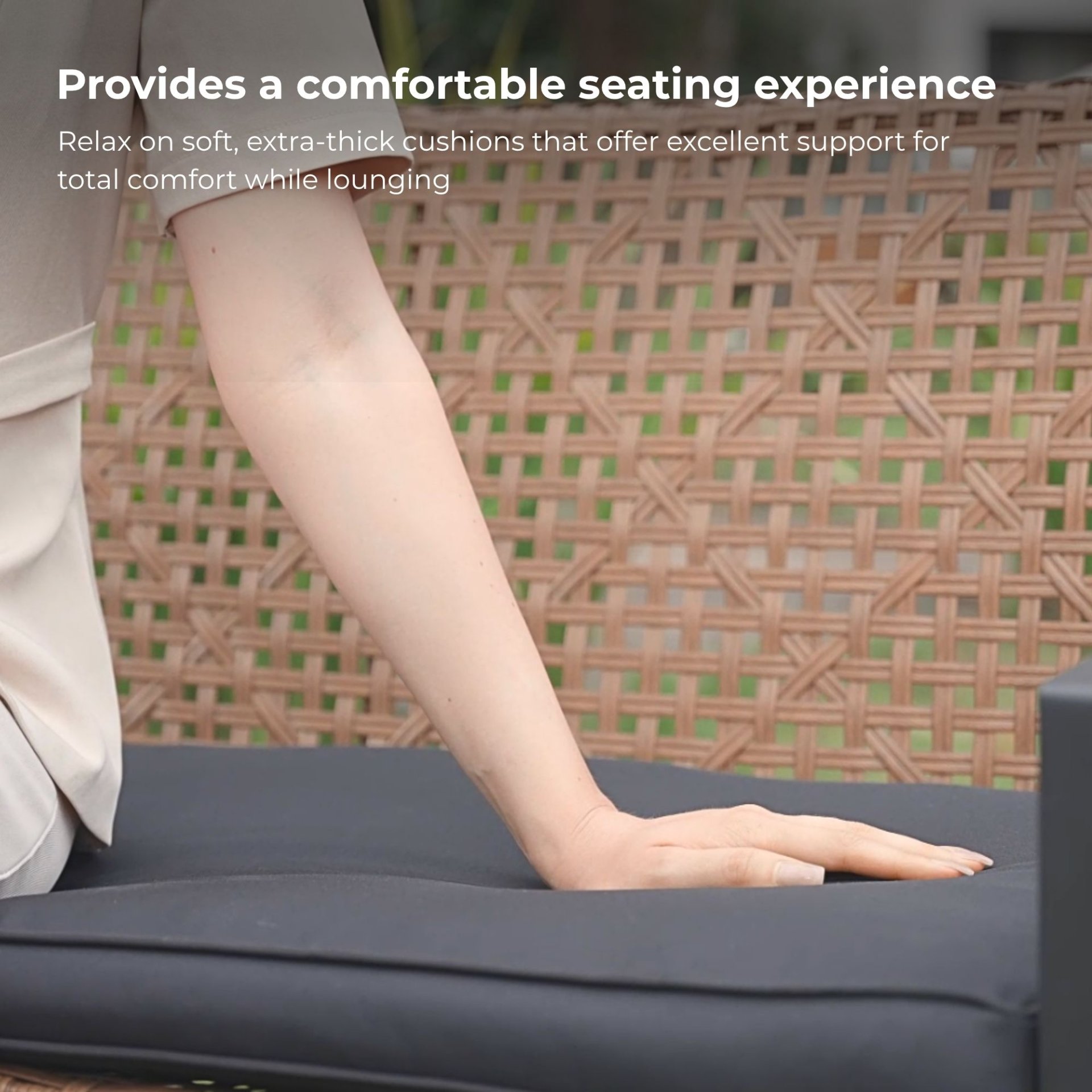 4 Piece Patio Furniture Set Outdoor Balcony Porch Garden Backyard Lawn Furniture Acacia Wood Table Top, Morden - Black And Light Brown - Image 4