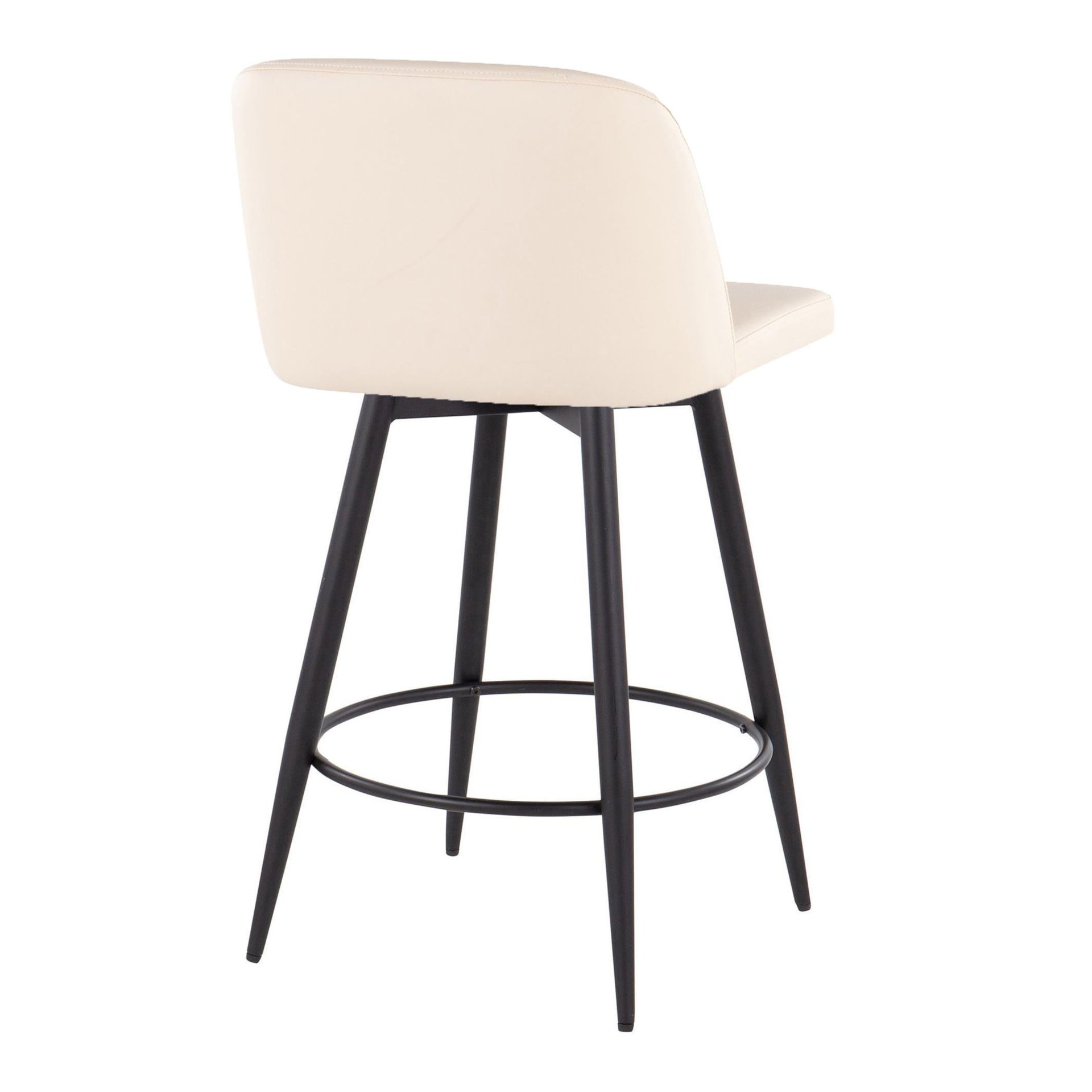 Toriano - Contemporary Fixed Height Counter Stool With Swivel With Round Footrest (Set of 2) - Cream / Black - Image 4