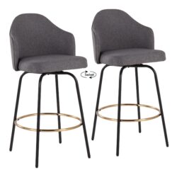 Ahoy - Contemporary Fixed Height Counter Stool Round Gold Footrest (Set of 2) - Gray / Black