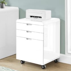 File Cabinet, Rolling Mobile, Storage Drawers, Printer Stand, Office, Work, Glossy Contemporary, Modern - White