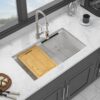 Kitchen Sink Workstation Undermount Sink, Granite Composite, 30" X 19" - White - Image 3