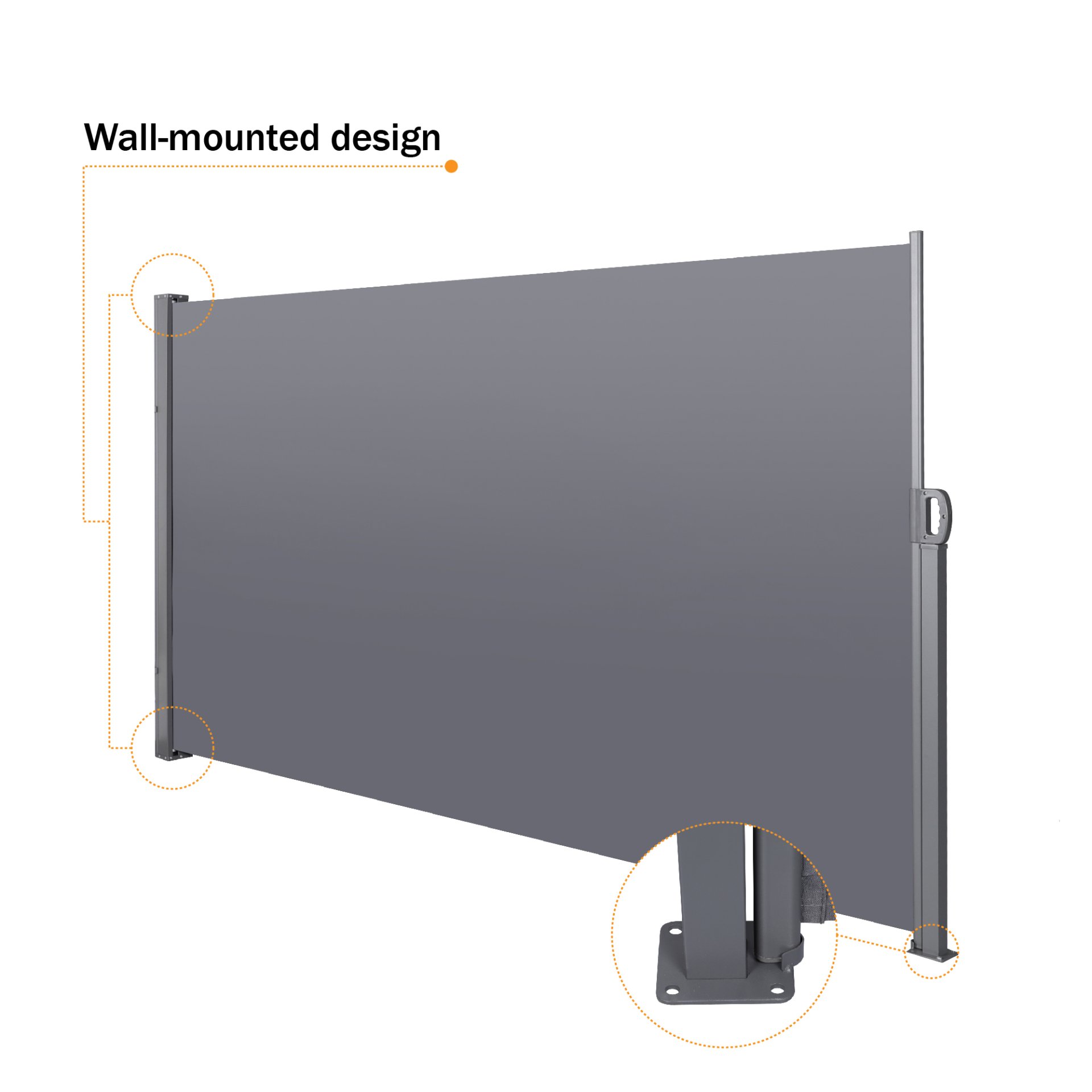 138" x 71" Retractable Side Awning, Waterproof & UV-Resistant, Privacy Screen Divider Roll Up Balcony - Gray - Image 5