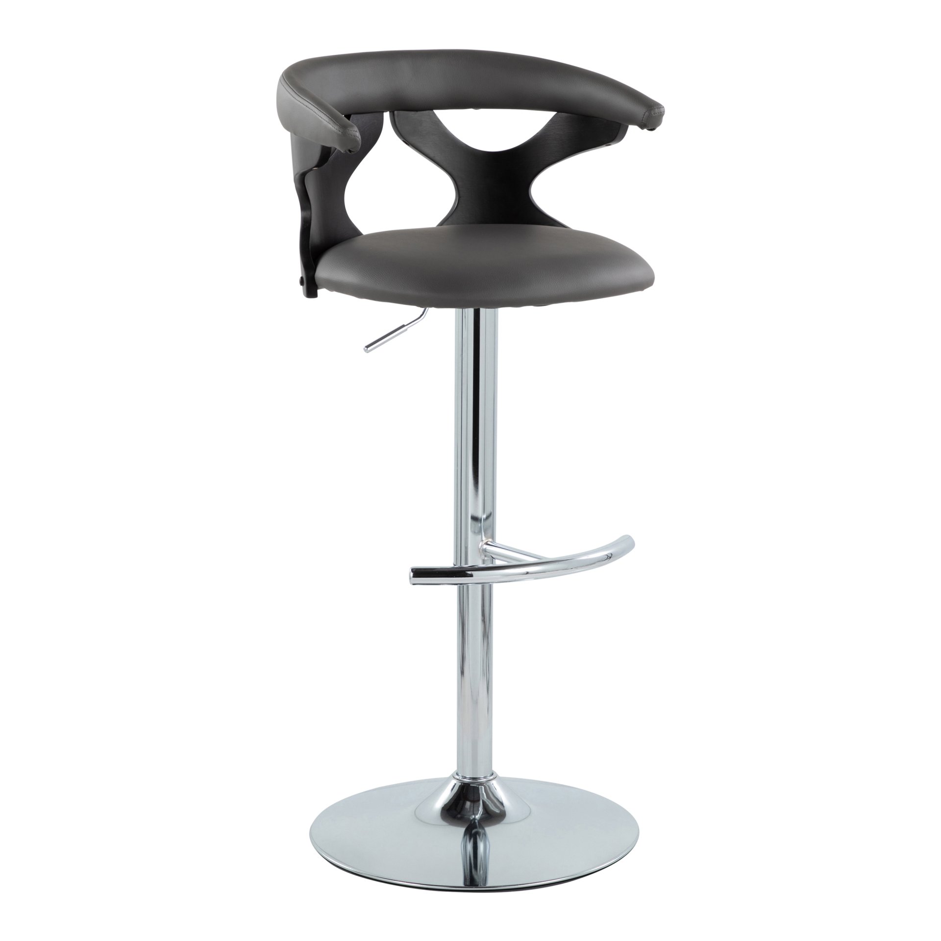 Gardenia - Contemporary Adjustable Barstool With Swivel With Rounded T Footrest (Set of 2) - Black / Chrome / Gray - Image 2