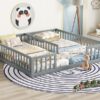 Double Twin Floor Bed With Fence, Guardrails, Without Door - Gray - Image 9