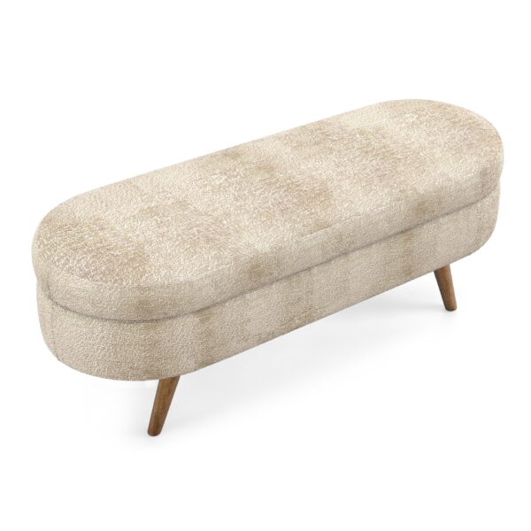Ottoman Oval Storage Bench With Rubber Wood Legs Fabric - Brown