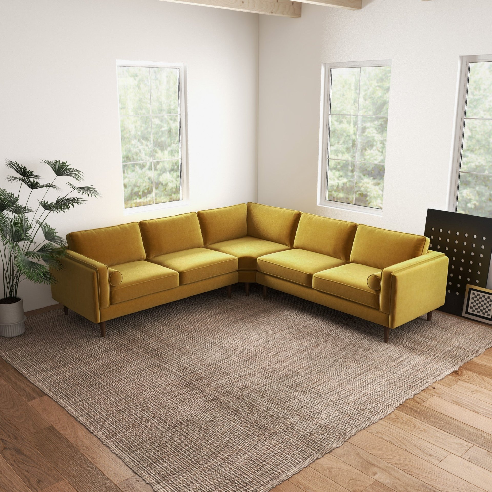 Amber - Velvet Corner Sectional Sofa - Yellow - Image 9