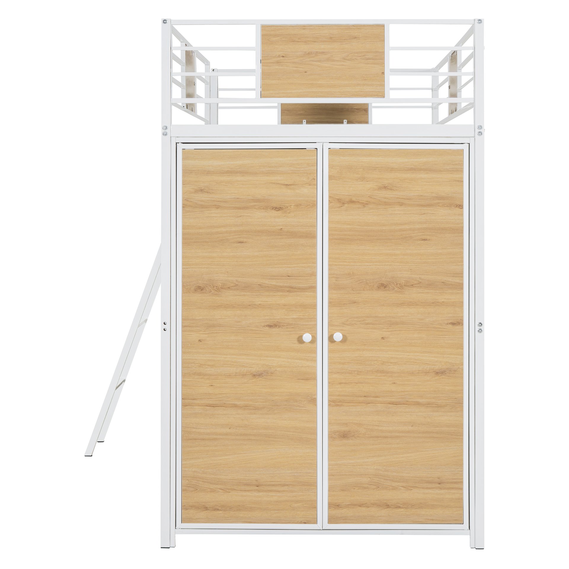 Twin Size Loft Bed With L Shape Desk And Wardrobe - White - Image 11