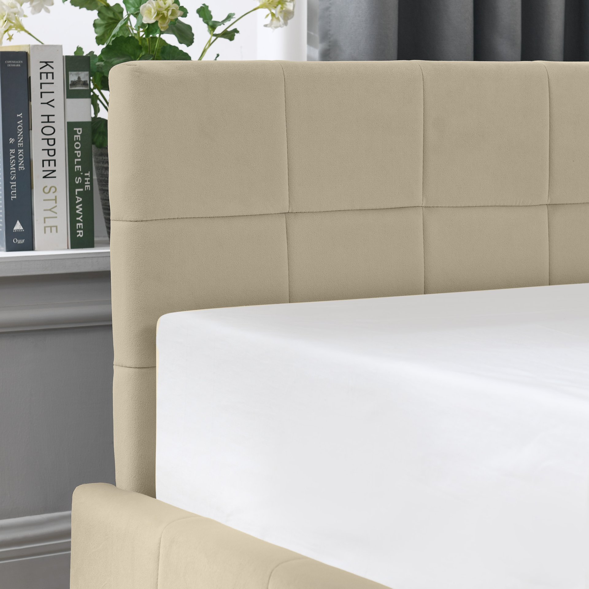 Mid Century Full Size Storage Upholstered Tufted Bed Frame With Backrest And Armrests Velvet - Beige - Image 11