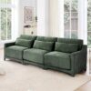 Elegant 3 Seater Sofa With Lumbar Pillow Ergonomic Chenille Upholstery Wooden Base - Green - Image 19