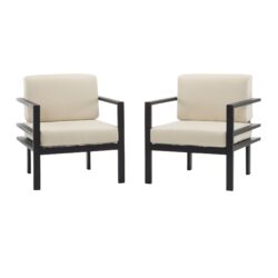 Modern Outdoor Lounge Chair (Set of 2) With Aluminum Frame And Weather Resistant Cushions - Beige / Black