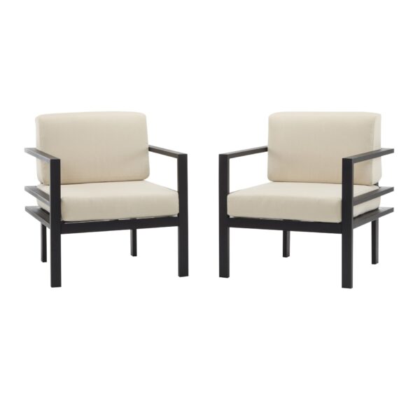 Modern Outdoor Lounge Chair (Set of 2) With Aluminum Frame And Weather Resistant Cushions - Beige / Black