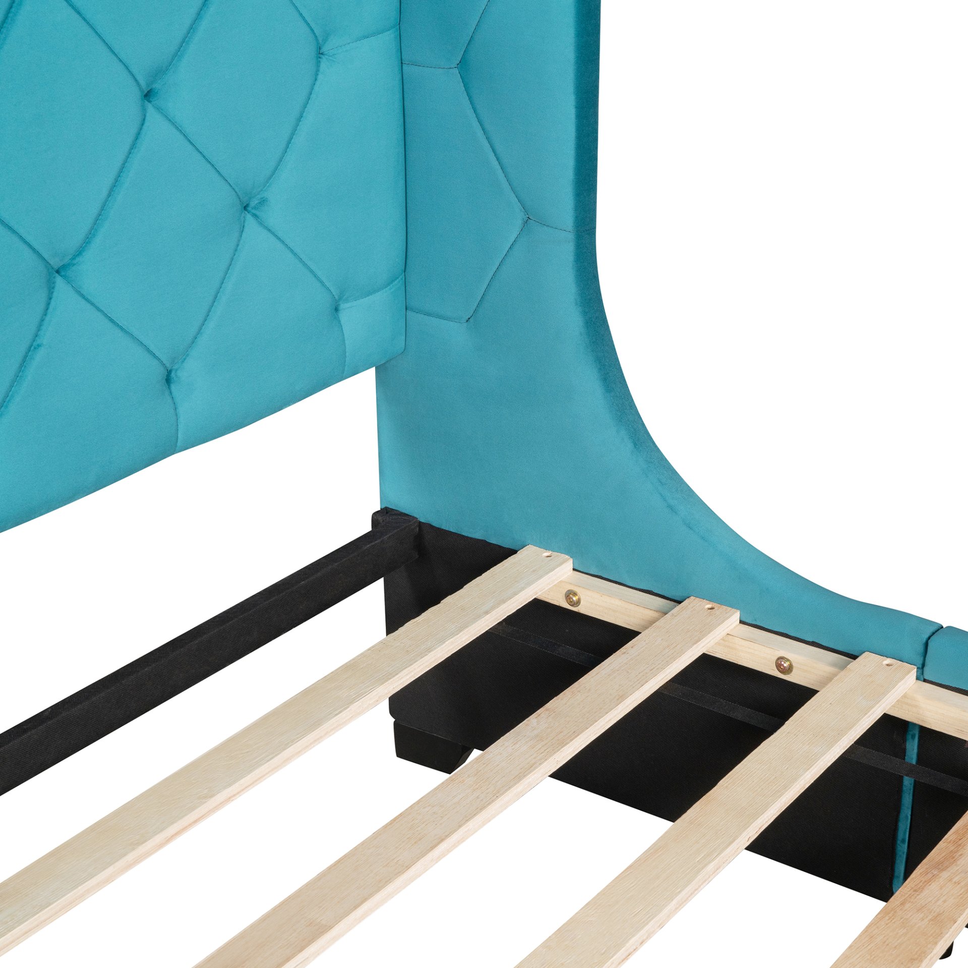 Queen Size Storage Upholstered Platform Bed With Wingback Headboard And A Big Drawer - Blue - Image 14