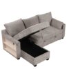 Pull Out Sleeper Sofa L-Shaped Couch Convertible Sofa Bed With Storage Chaise, Storage Racks And USB Ports - Light Brown - Image 17