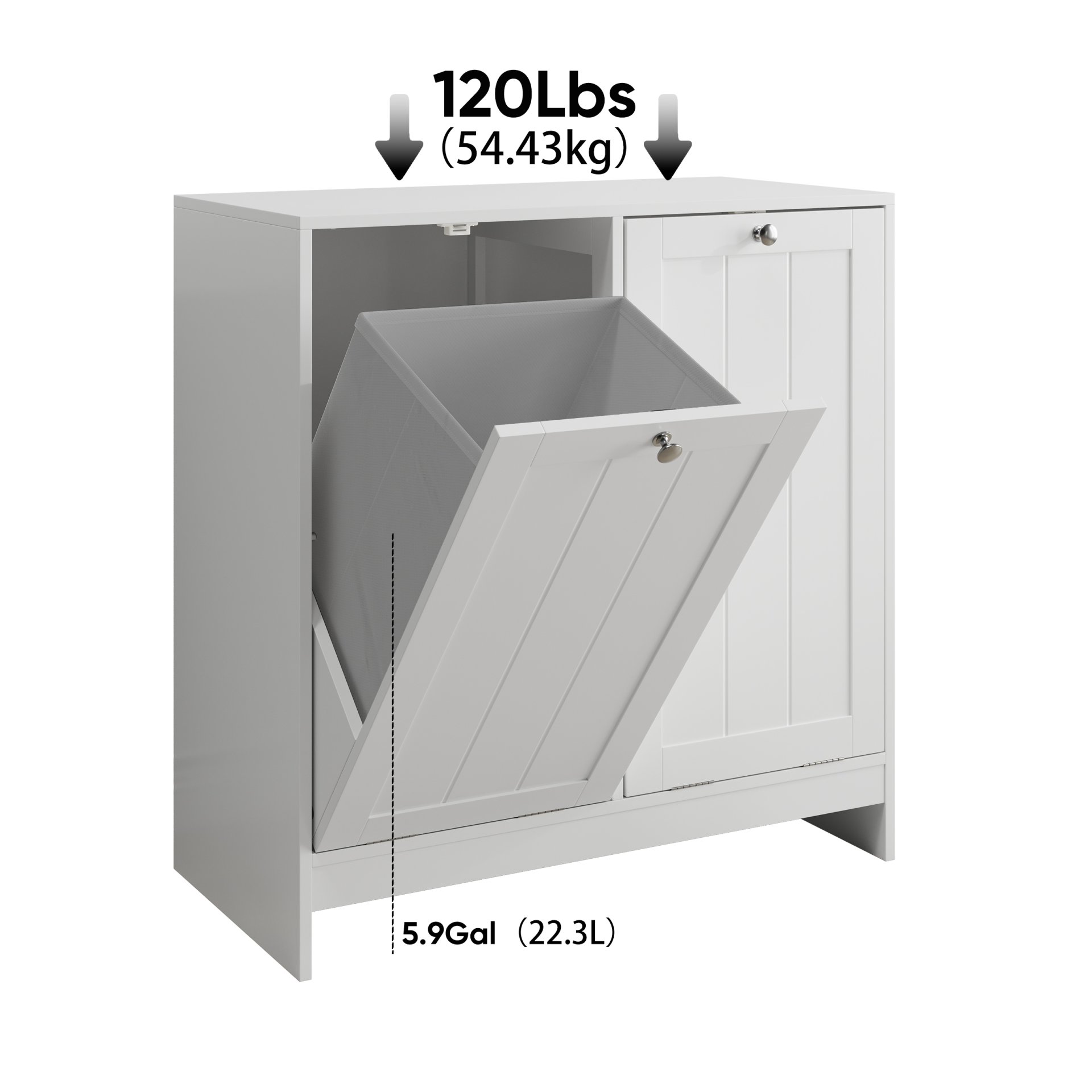 Tilted Laundry Hamper With Removable Basket, Hidden Laundry Hamper, Bathroom Storage Cabinet, Free Standing Organizer - White - Image 4
