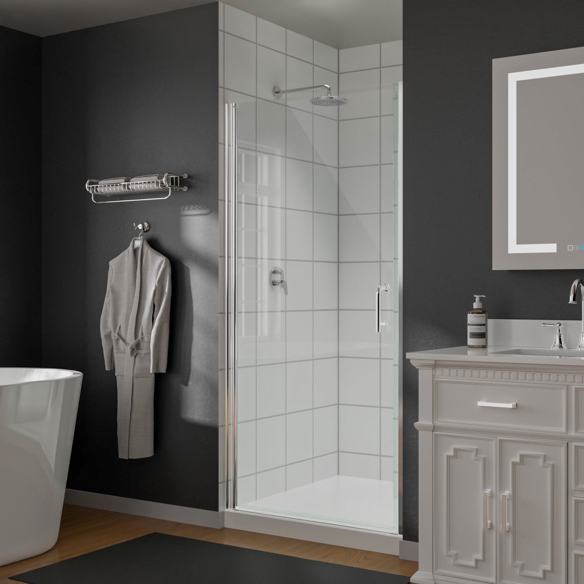 Semi-Frameless Pivot Shower Door In Chrome With Clear Glass - Chrome - Image 4