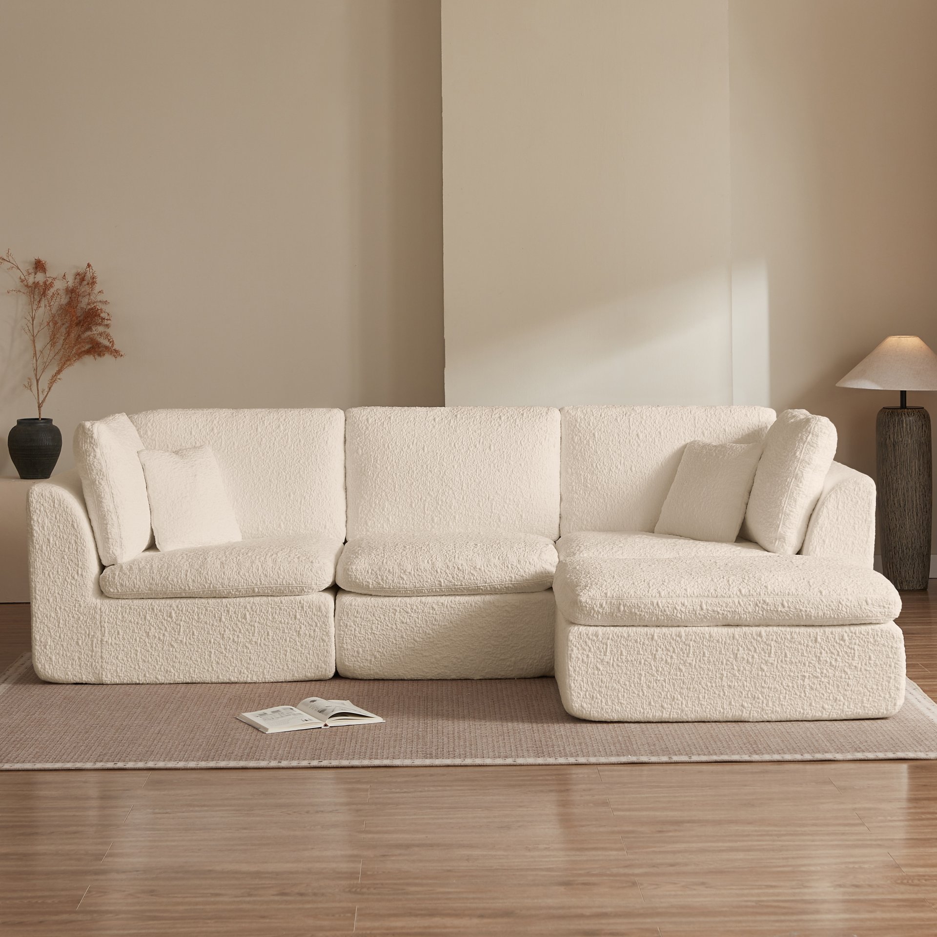 Cloud L Shape Modular Sectional Sofa With Ottoman, 3 Seater Convertible Couch - Beige - Image 10