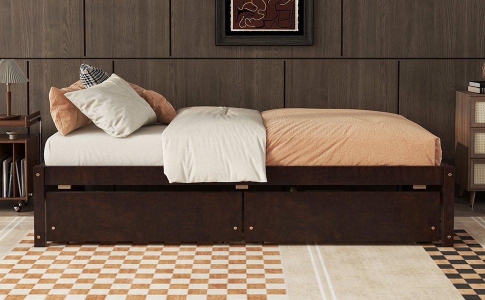 Twin Bed With 2 Drawers, Solid Wood, No Box Spring Needed - Espresso - Image 6
