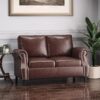 Contemporary Loveseat With Nailhead Trim - Dark Brown - Image 2