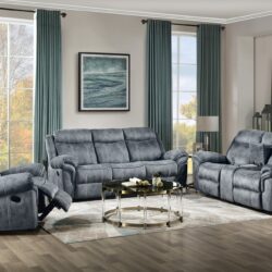 Zubaida - Two Tone Velvet 3 Piece Recliner Living Room Set - Gray