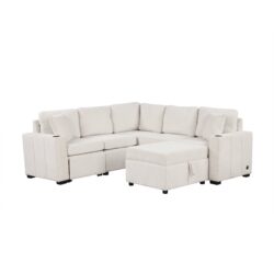 Sectional Sofa Convertible Pull Out Sofa Bed L - Shaped Sofa U - Shaped Sofa With A Movable Storage Ottoman For Living Room - Beige