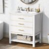 Modern Bathroom Vanity Cabinet, Combo With Open Storage, Two Drawers - White - Image 3