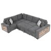 U-Shaped Sectional Sofa Pull-Out Sofa Bed With Two USB Ports, A Storage Chaise Lounge And Four Back Pillows For Living Room - Gray - Image 16