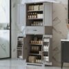 Bathroom Storage Cabinet With Multi Functional Storage Space, Material, Adjustable Shelf, Slide Rail Drawer - Gray - Image 2
