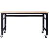 60" Wide Rolling Workbench For Garage, Adjustable Height, Workshop Tool Bench, Metal With Rubber Wood Top - Black / Light Brown - Image 10