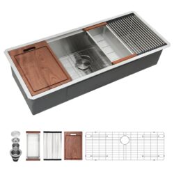 Single Bowl Undermount Workstation Kitchen Sink 16 Gauge Stainless Steel - Black