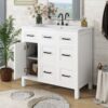 Bathroom Vanity Cabinet With Resin Integrated Sink 4 Drawers, 2 Doors - White - Image 4