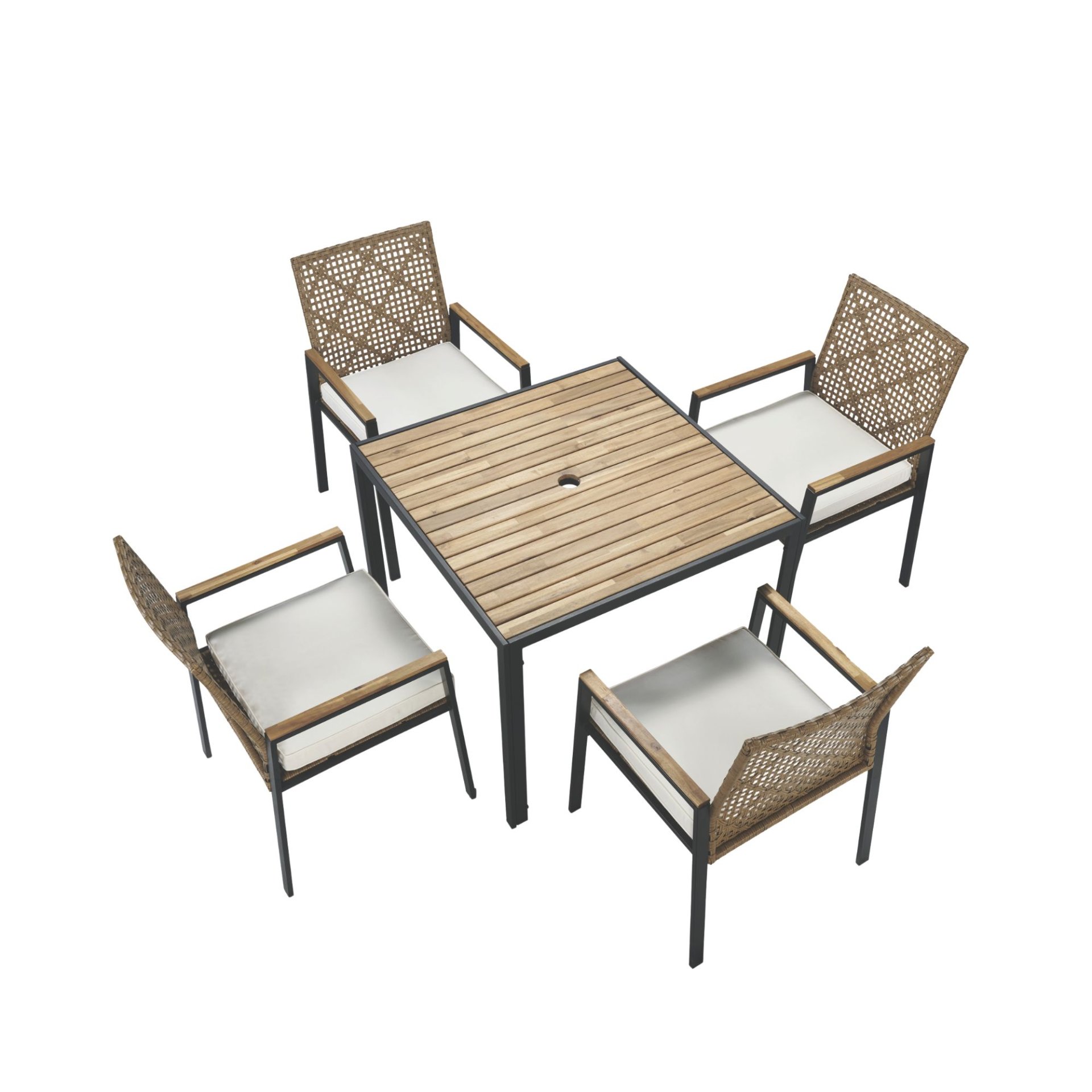 All Weather Patio Dining Table Set With Top And Umbrella Hole - Rattan Outdoor Furniture - Yellow - Image 13