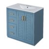Bathroom Vanity With Ceramic Sink Combo, Frame Bathroom Storage Cabinet, Freestanding Vanity Set With 3 Drawers & Soft Closing Doors - Indigo - Image 11