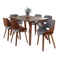 Folia Fabrizzi - 7 Piece Mid-Century Modern Dining Set - Walnut / Gray
