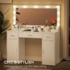 47.2" Vanity Desk With Large Mirror, 3 Colour Lighting Modes, Adjustable Brightness, Dresser With 3 Drawers & 2 Vertical Cabinets, Makeup Vanity Table For Women & Girls - White - Image 5